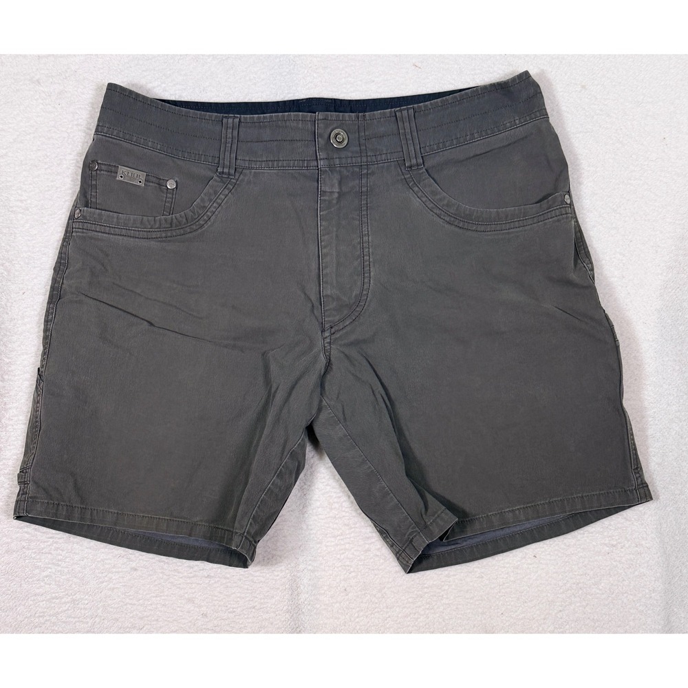 KUHL Men 34 Cargo Shorts Vintage Patina Dye Dark Gray Hiking Outdoor 7.5 Inseam
